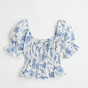 H&M Floral Blue and White Women's Top
